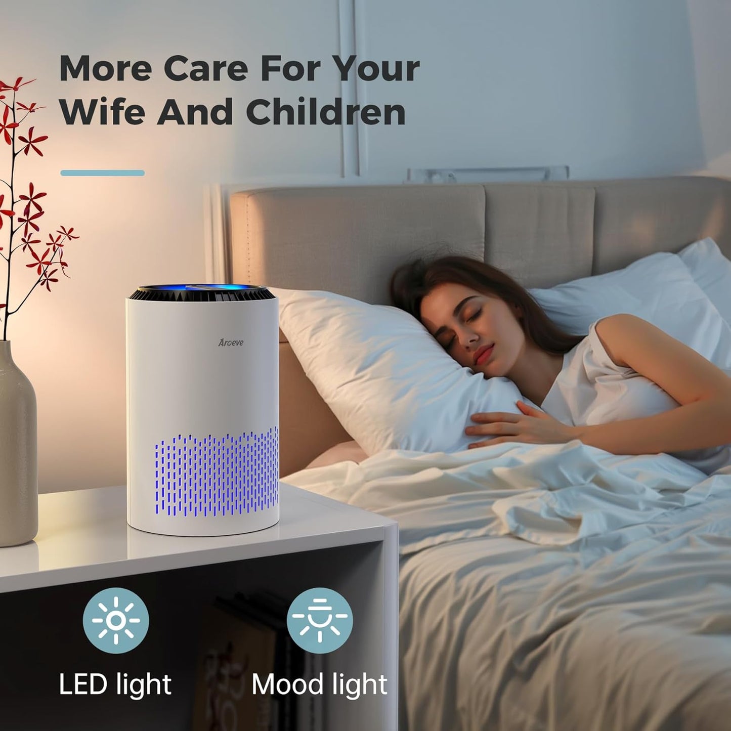 Air Purifiers for Home, HEPA Air Purifiers Air Cleaner for Smoke Pollen Dander Hair Smell Portable Air Purifier with Sleep Mode Speed Control for Bedroom Office Living Room, MK01- White